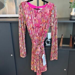 Dress the Population Kirsi Floral Long Sleeve Minidress, Size Large